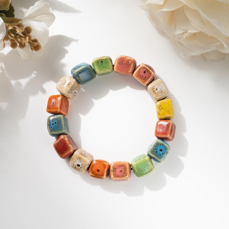 Retro Ceramic Bracelet - Chinese Style, for Both Men and Women, with Colorful Beads, Simple Design Hand Chain