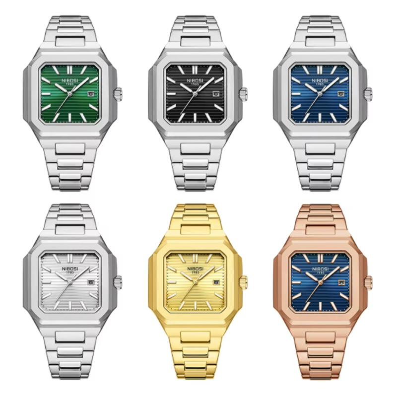 NIBOSI Luminous Square Man Watch Waterproof Business Men Watch Stainless Steel Quartz Luxury Men's Watches