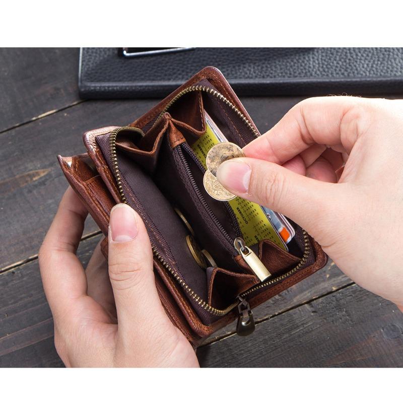 Men Crazy Horse Leather Wallet Clutch RFID Blocking Multi-Functional