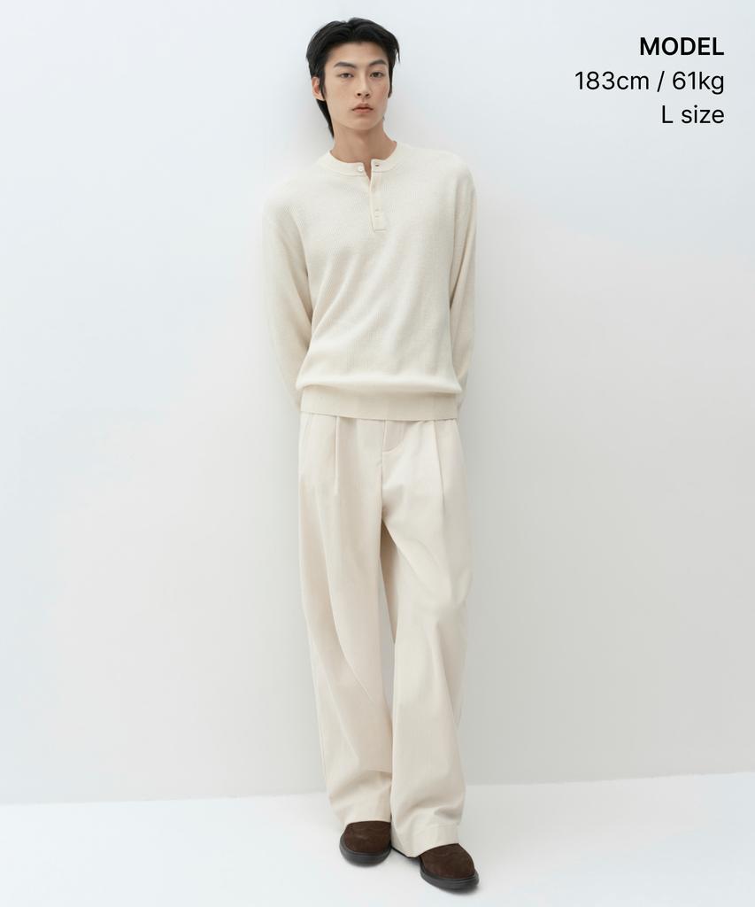 MUSINSA STANDARD [Victoria Wool] Minimal Ribbed Henley Neck Knit [Cream]