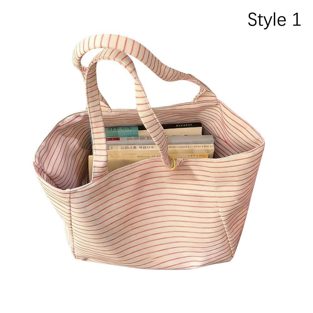 1Pcs Durable Large Capacity Canvas Shoulder Bag Striped Simple Top-Handle Handbag Travel Casual Striped Tote Bag