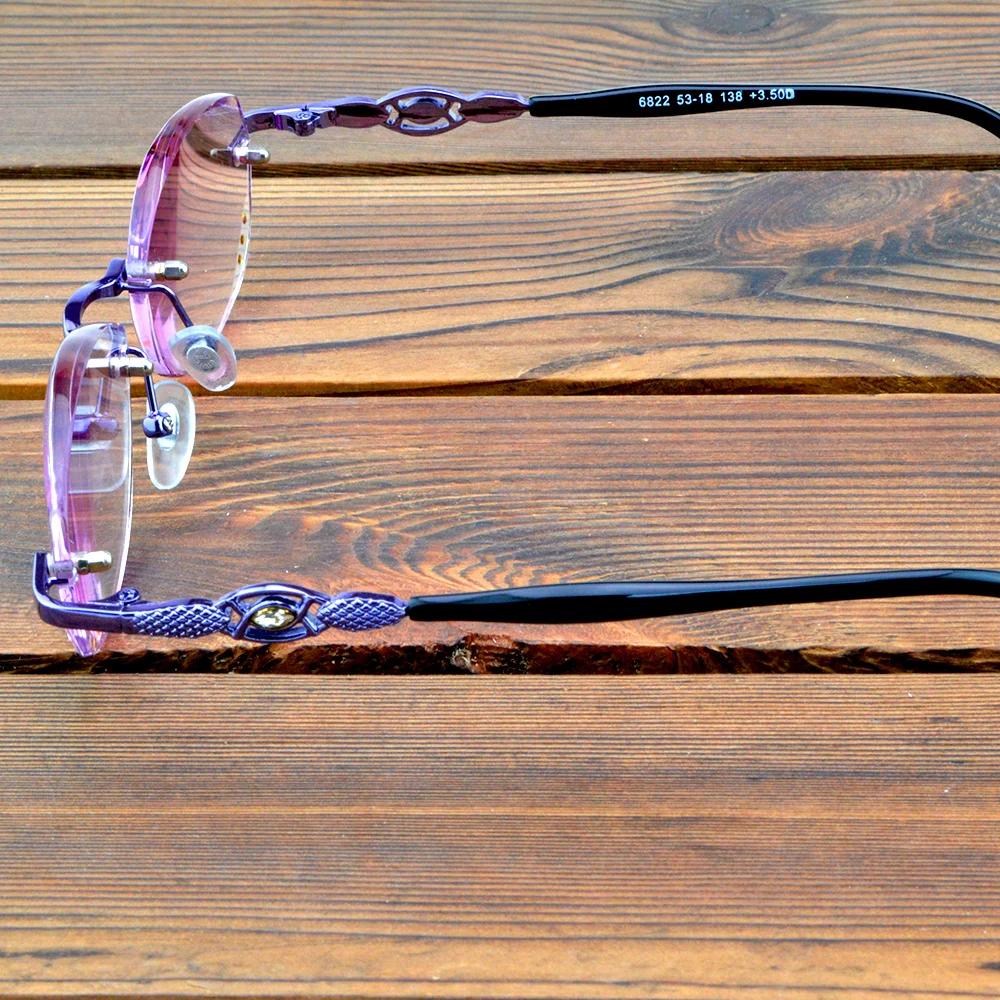 Clara Vida Purple Tinted Rimless Light Spectacles Multi-coated Red Lenses Women Reading Glasses +0.75 To +4
