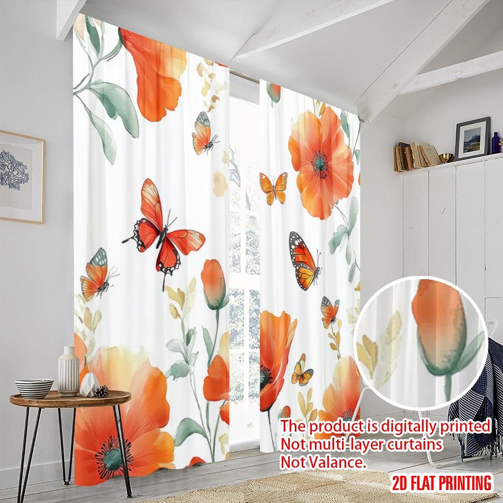 2pcs,2D Plane Printing Pattern Curtains Butterfly Bliss 100% Polyester (without Rod) Holiday Use for Bedroom, Living Room,