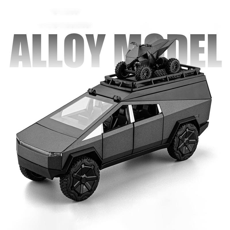 1/32 Tesla Cyber the Truck Pickup Alloy Camping RV Car Model Diecasts Metal Toy Van Motorhome Touring Car Model Sound Light Kids Gifts
