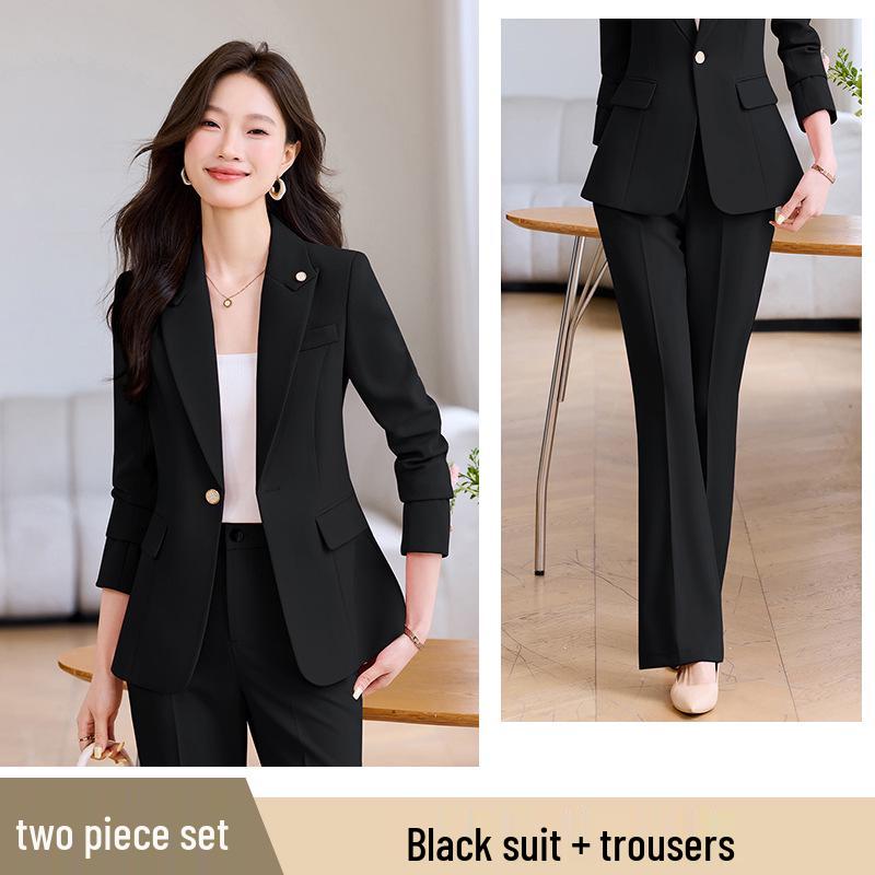 Off-White Women's Blazer & Micro-Flare Pants Set: Autumn/Winter Professional Suit with Waist-Cinching for High-End Style