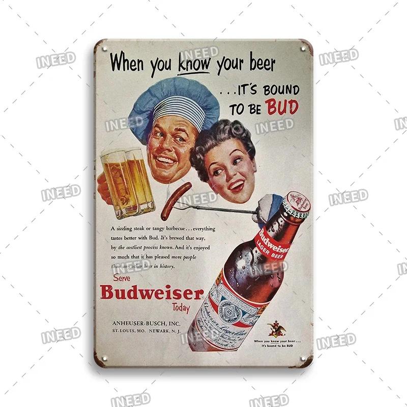 Original Budweiser Bier-Blechschild, lustige Metallplakate, Retro-Wandschild, Vintage-Schild für Bar-Club-Wanddekoration