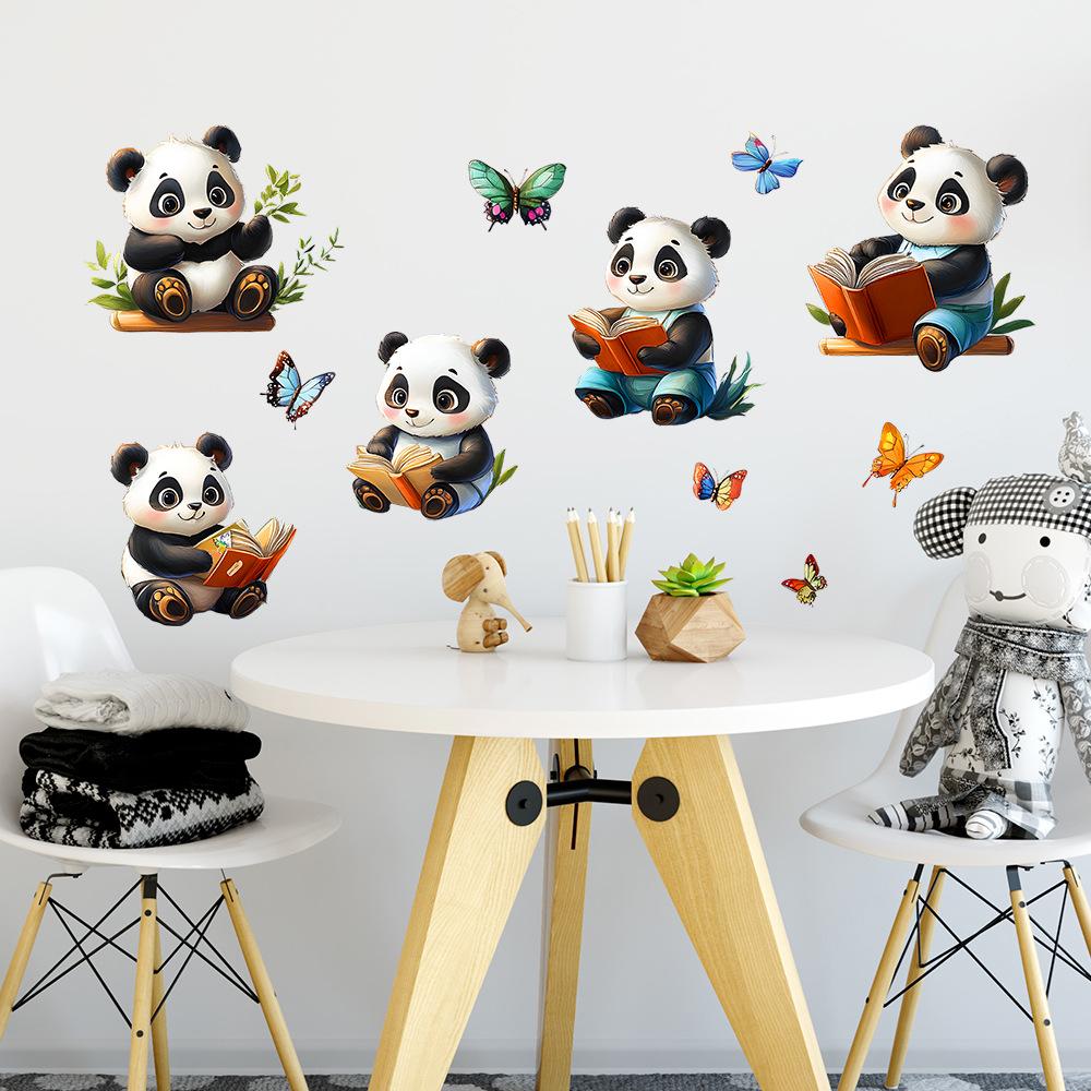 Cartoon Panda Reading A Book Bedroom Study Home Background Beautification Decoration Stickers
