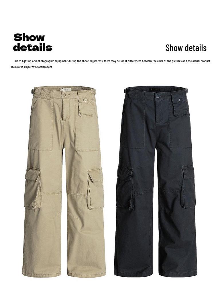 Yongfang Retro Unisex Lockerer Schnitt Cargohose mit Mehrfachtaschen-Design