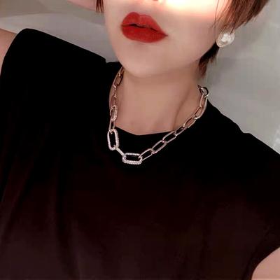 Tooxika Personalised Fashionable Street Beat Iron Chain With Diamonds Necklace Atmospheric Hong Kong Style Collarbone Chain Necklace
