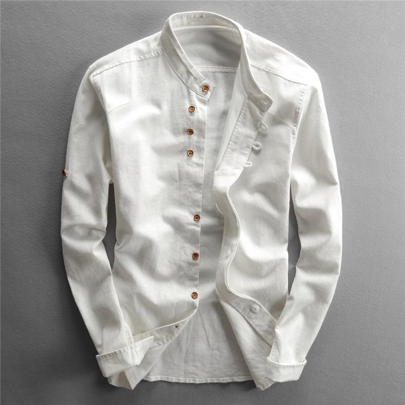 Spring Men's Casual Linen Shirt Retro Chinese Style Thin Stand-up Collar Slim Cotton And Linen Shirt