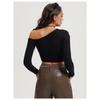 Women's Autumn and Winter Twist Wool Knit Straight Off-the-shoulder Long Sleeve Short Pullover Sweater Top