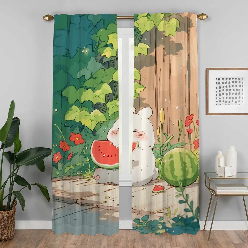 Rabbit White Blackout Curtains for Living Room Window Curtain for Room 2 Panel Home Interior Curtains Halloween Decoration Child