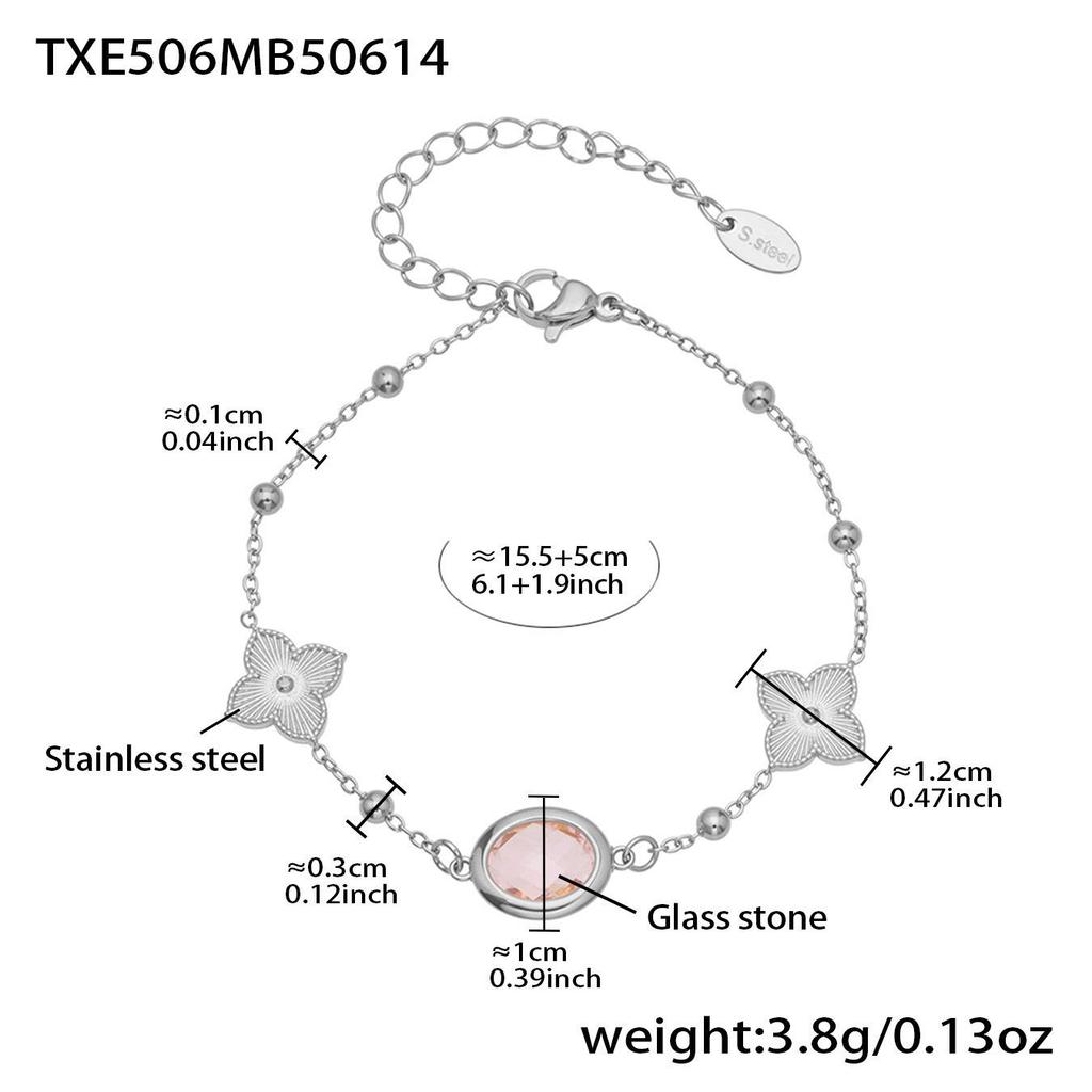 18K Gold-Plated Stainless Steel Jewelry Set: Bead Chain Necklace & Earrings with Oval Bezel Faceted Glass Stone.