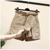 2024 Korean Style Slimming Linen-Cotton Elastic Waist Slit Shorts for Women