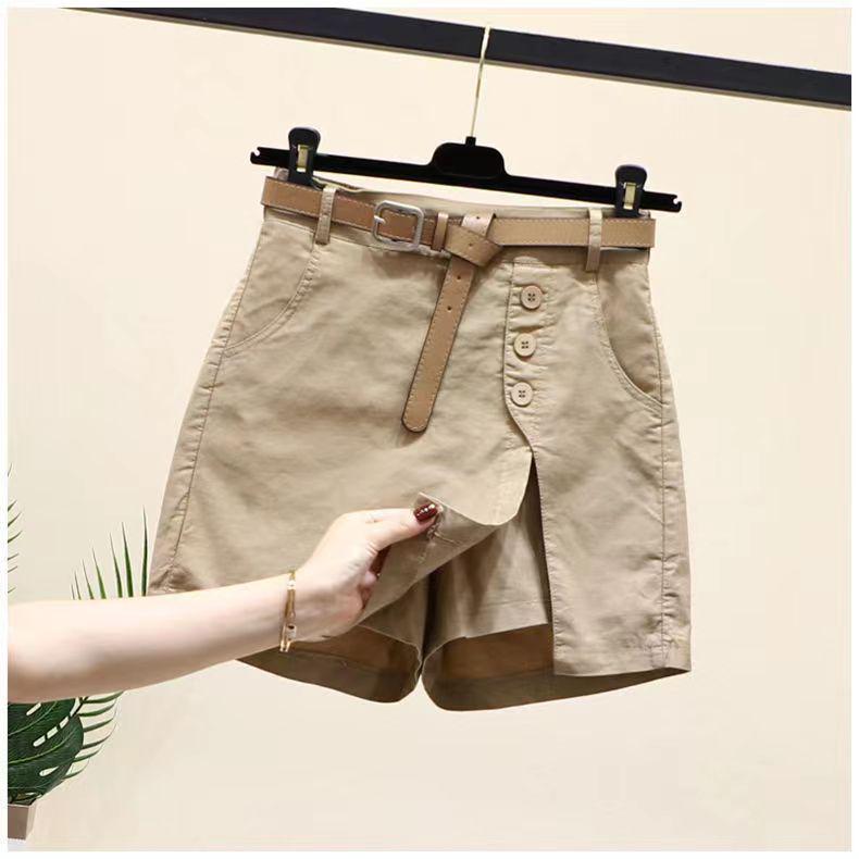 2024 Korean Style Slimming Linen-Cotton Elastic Waist Slit Shorts for Women