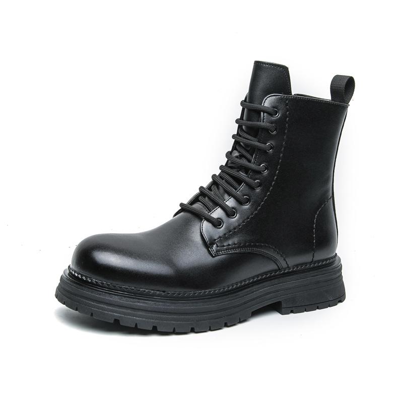 Martin boots winter black high-top British style thick-soled heightening casual leather shoes couple's new large-size short boots