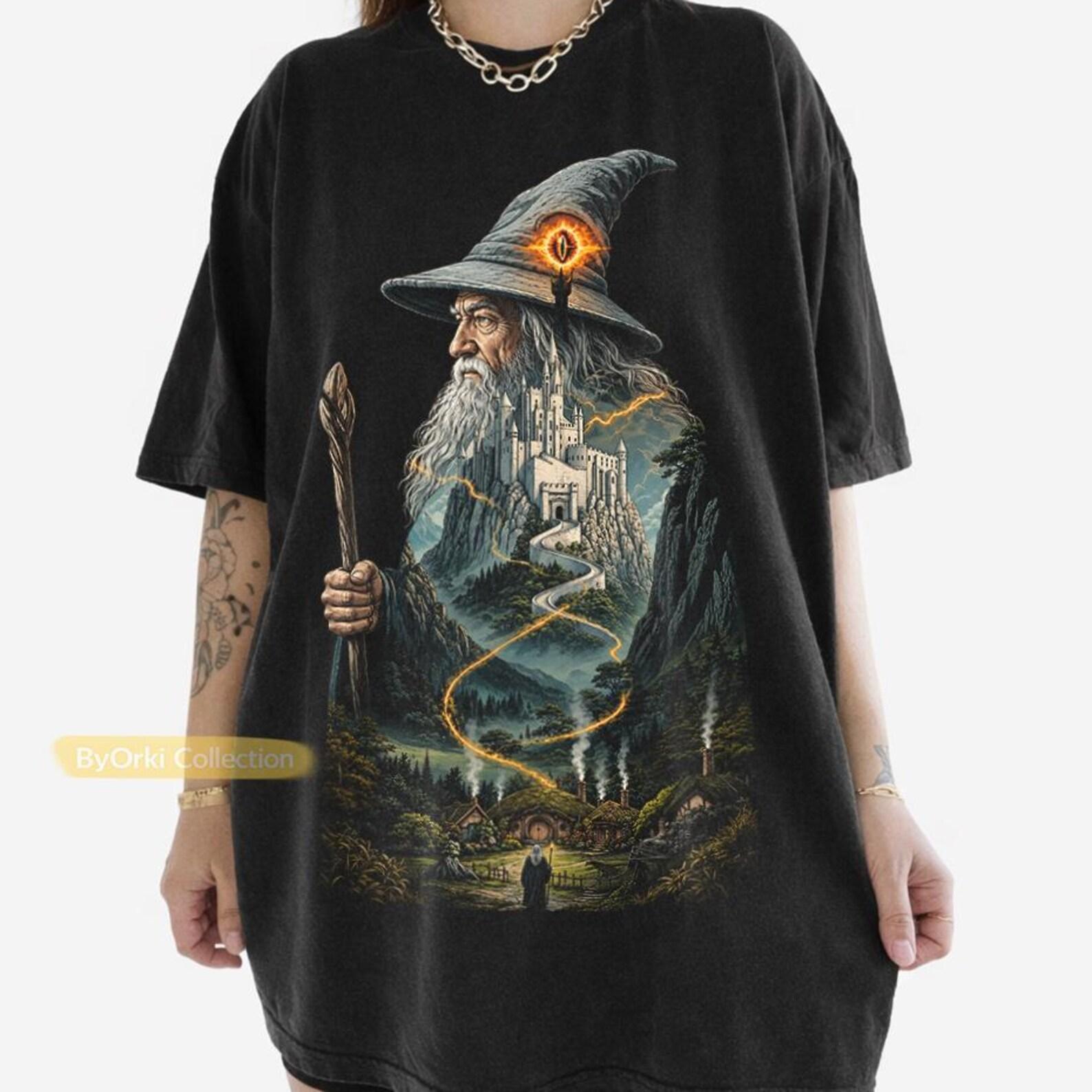 Vintage Gandalf Shirt, Hobbit Village Tee, Lord of the Rings T shirt, LOTR Fan Gift for Men Women S