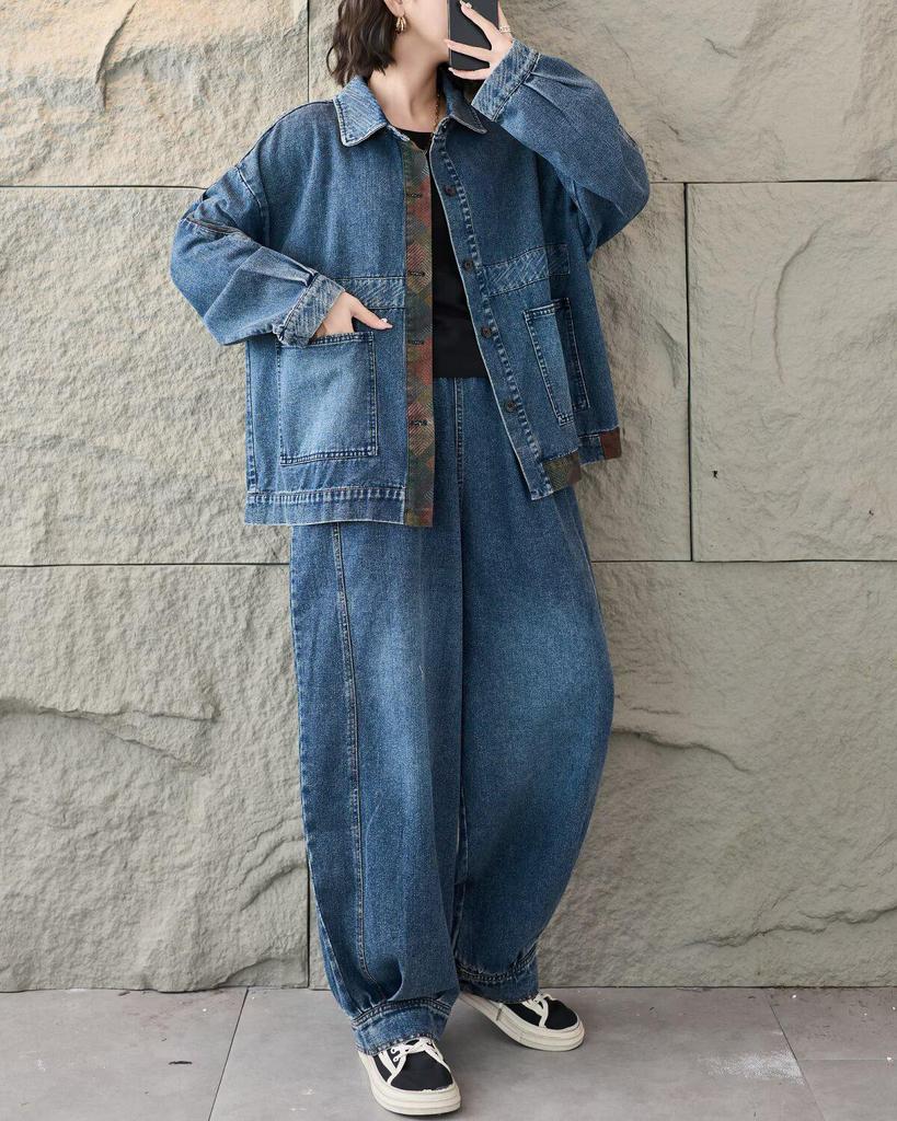 Women's Plus Size Versatile Long Sleeve Denim Jacket - Spring Collection
