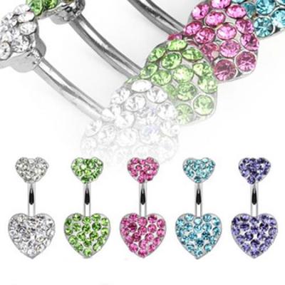 Damenmode Doppel-Herz Strass Bauchnabelring Körperpiercing AVE
