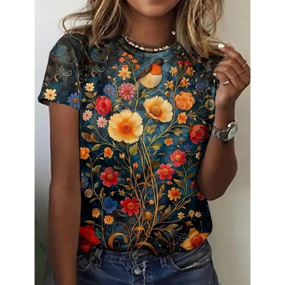 Women's T-shirt Fashion Printed Top Summer Outdoor Round Neck Short Sleeve T-shirt