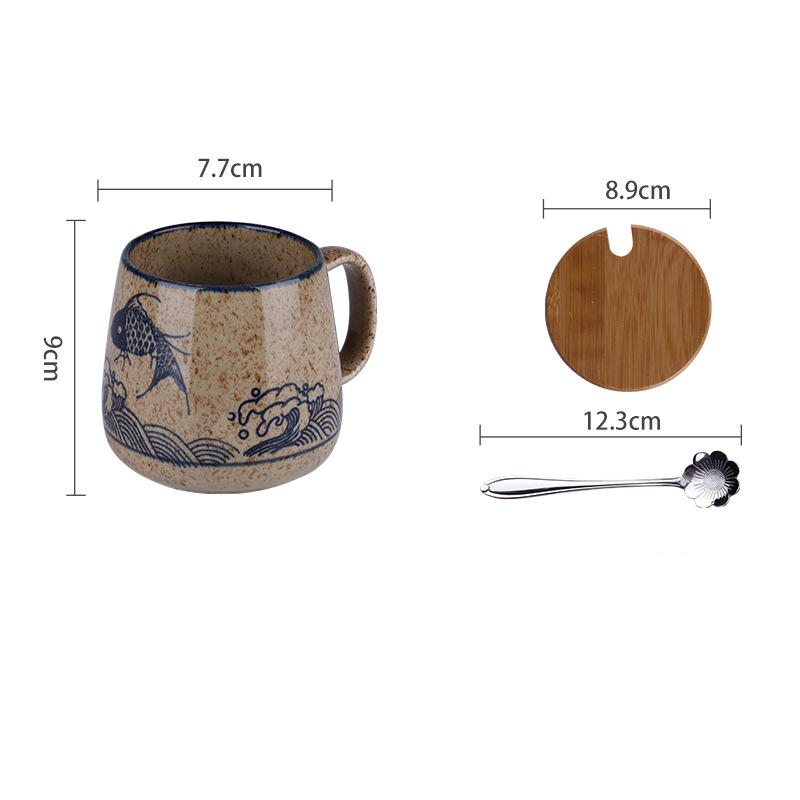 350ml Japanese Retro Ceramic Coffee Cup With Lid and Spoon Heat Resistant Stable Design For Milk Tea Breakfast Home Office Gift