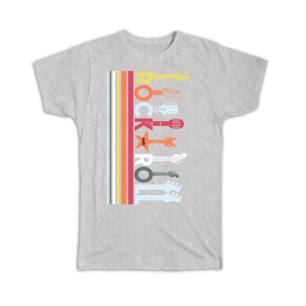 Gift T-Shirt : Rock And Roll Colorful Guitars Rainbow Stripes Music Wall Art M