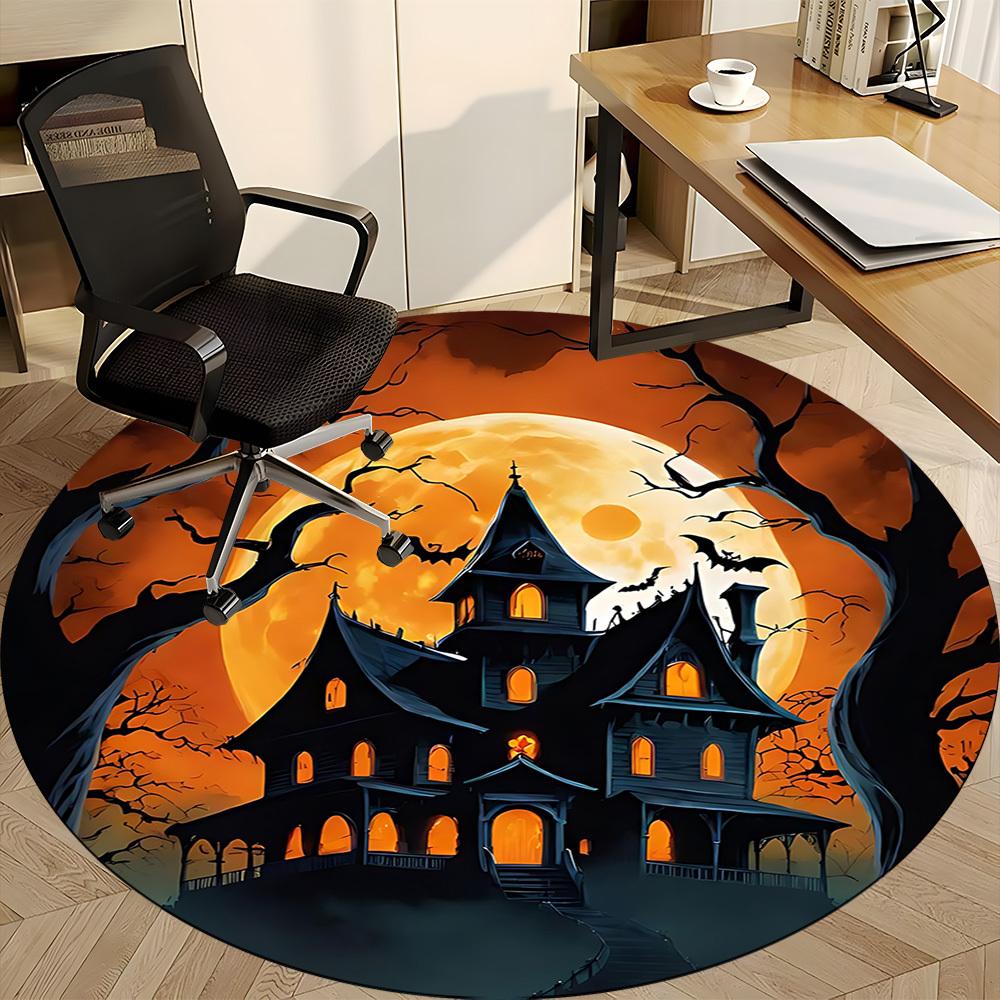 1pc Haunted House Moonlit Night Office Round Area Rug, Under Office Chairs Bedroom Living Room Home Decor, Room Deco, Available in Various Sizes