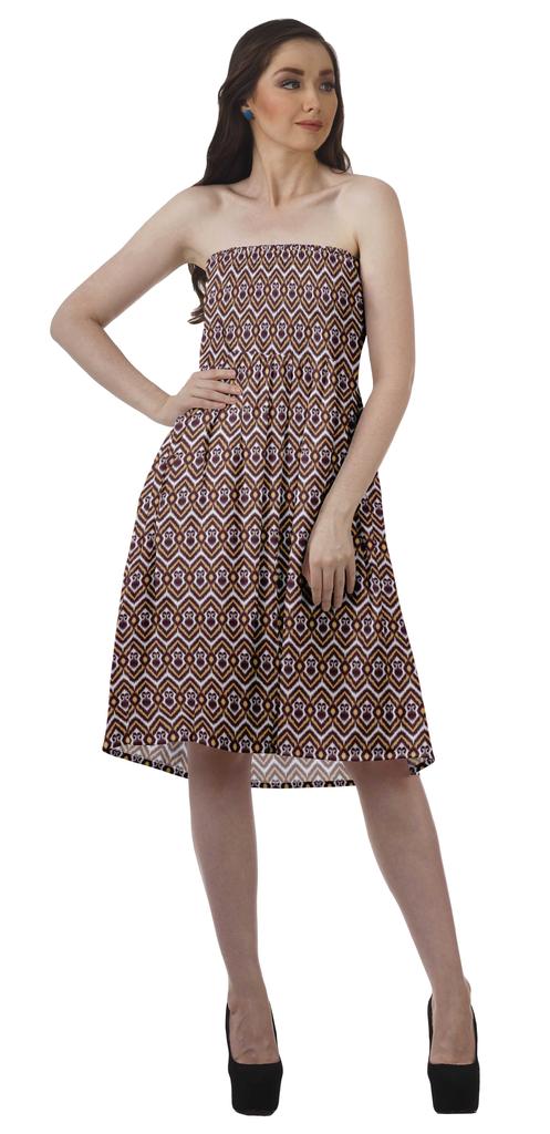 Moomaya Kvinner Sundresses Tube Kjole Trykt Smocked Kvinner Boho Kne Lang