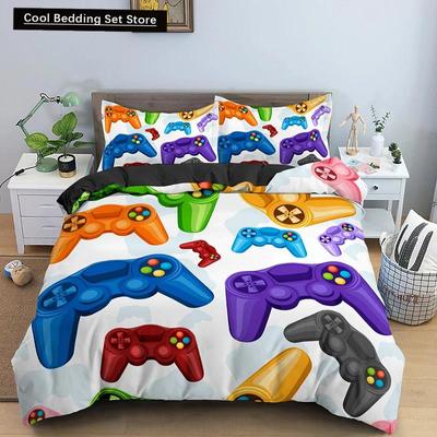Seturi de pat de joc pentru băieți, cuvertură de cuvertură, husă de pilotă pentru jocuri, decor de dormitor cu tematică pentru jocuri, set de lenjerie de pat din poliester, king-size, textil de casă