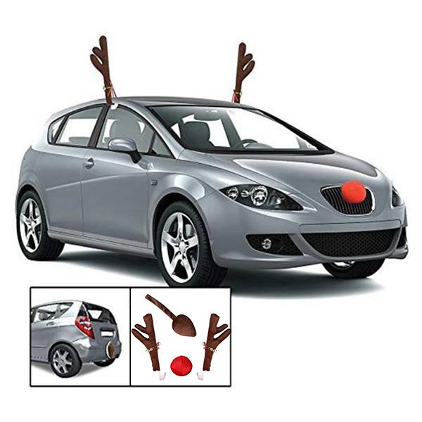 Reindeer Decoration Car Vehicle Nose Horn Costume Set Rudolph Christmas Reindeer Antlers Red Nose Ornaments Elk Antlers-M53K