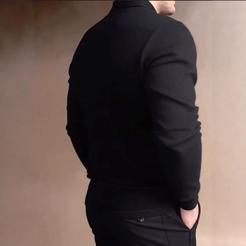 Autumn New Solid Color Jacquard Sweater Long-sleeved Slim Lapel Men's Top