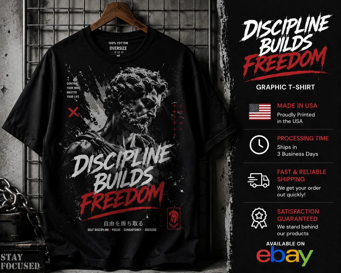 Discipline Builds Freedom Graphic T-Shirt Motivational Streetwear Tee XXL