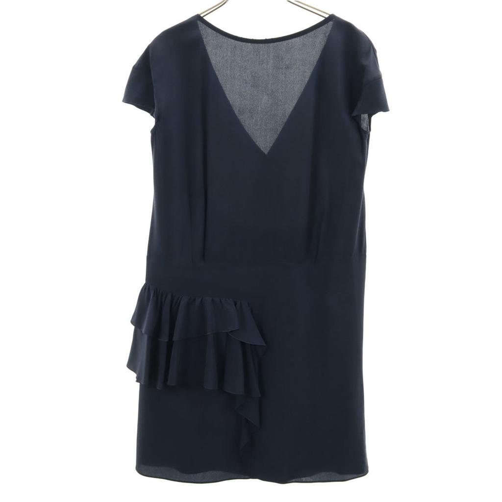 MIUMIU silk Short sleeve Frill one piece 42 Navy French sleeve Women Used