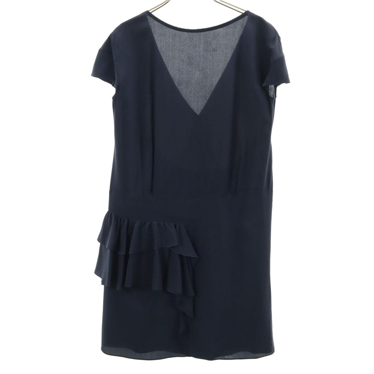

MIUMIU silk Short sleeve Frill one piece 42 Navy French sleeve Women Used