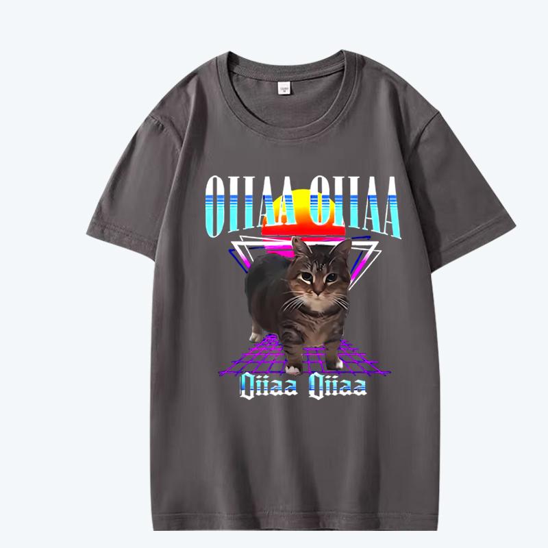 Oiia Oiia Cat Meme Funny Spining T Shirt men women Oversized 100% Cotton short sleeve Summer top Unisex plus sizetops
