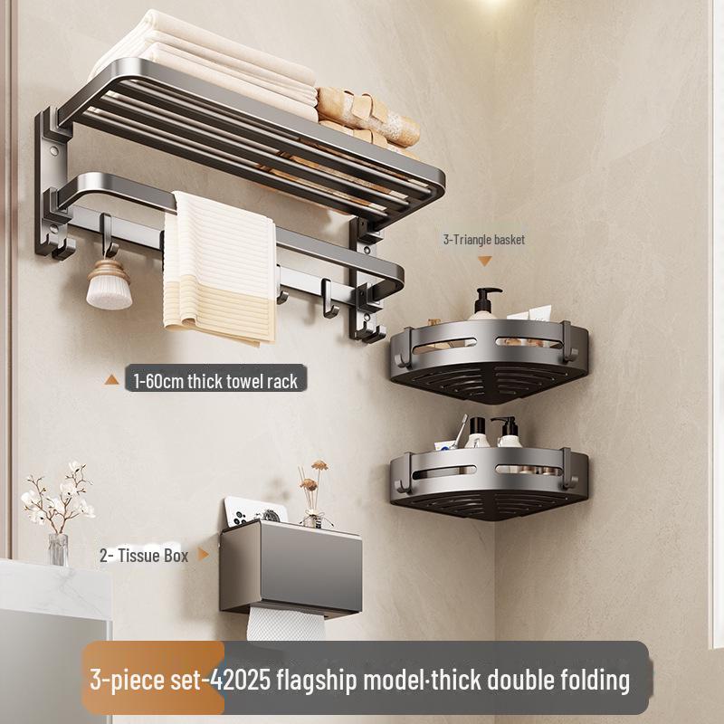 Punch-Free Bathroom Towel Rack and Shelf Kit