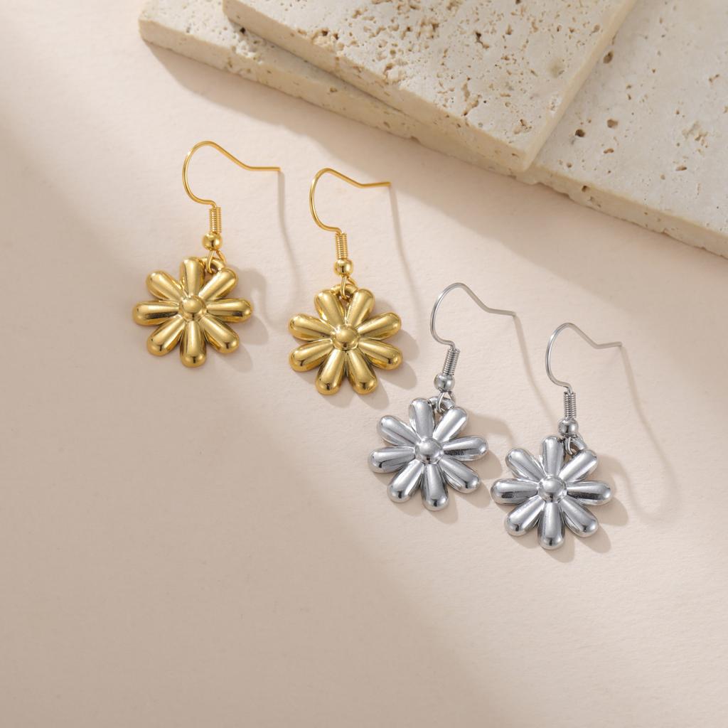 Bohemian Gold Hoop Earrings for Women with Daisy and Sunflower Pendant Charm
