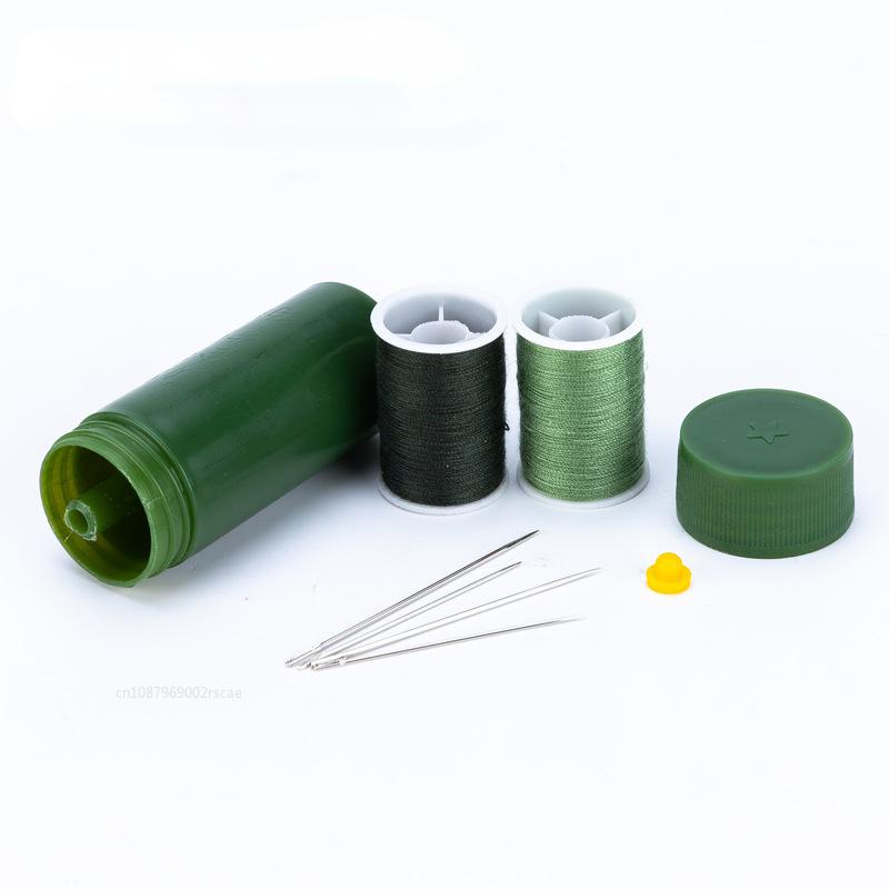 1set Mini Needles Craft Sewing Box Green Portable Sewing Kit Sewing Kits Cylinder Case for Travel with Threads Punch Needle