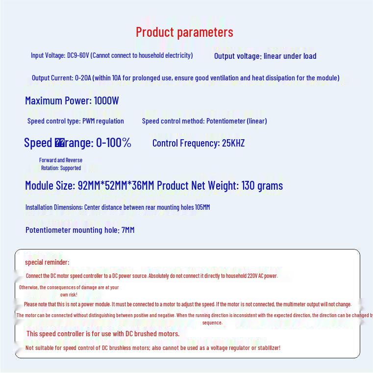 775 Brushed DC Motor Reversible Speed Controller, DC12-24V, 895 RPM, Stepless Adjustment