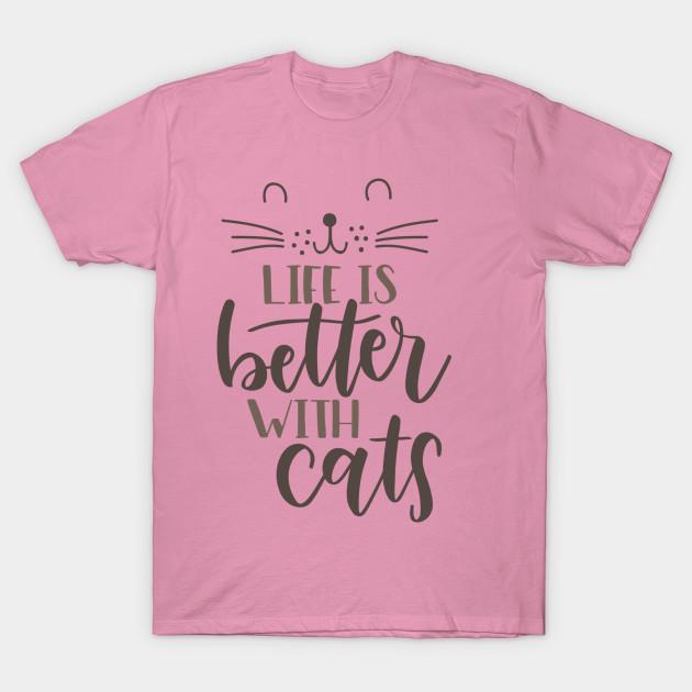 T-Shirt Damen Life Is Better With Cats Harajuku Print Kawaii T-Shirt Sommer Kurzarm Damen T-Shirt Top Tee