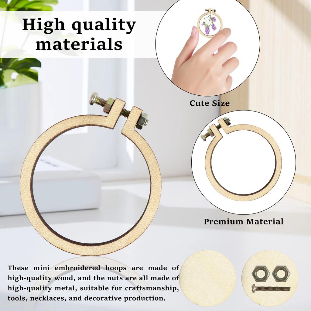 24 Peças Mini Bastidor de Bordado 4 Tamanhos Bastidor de Madeira Quadro para Ponto Cruz DIY Brinco Pingente Artesanato Círculo de Bordado Kit de Costura