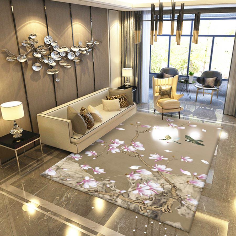 Creative Chinese Watercolor Flower Hallway Carpets for Living Room Sofa Kitchen Anti-Slip Floor Mat
