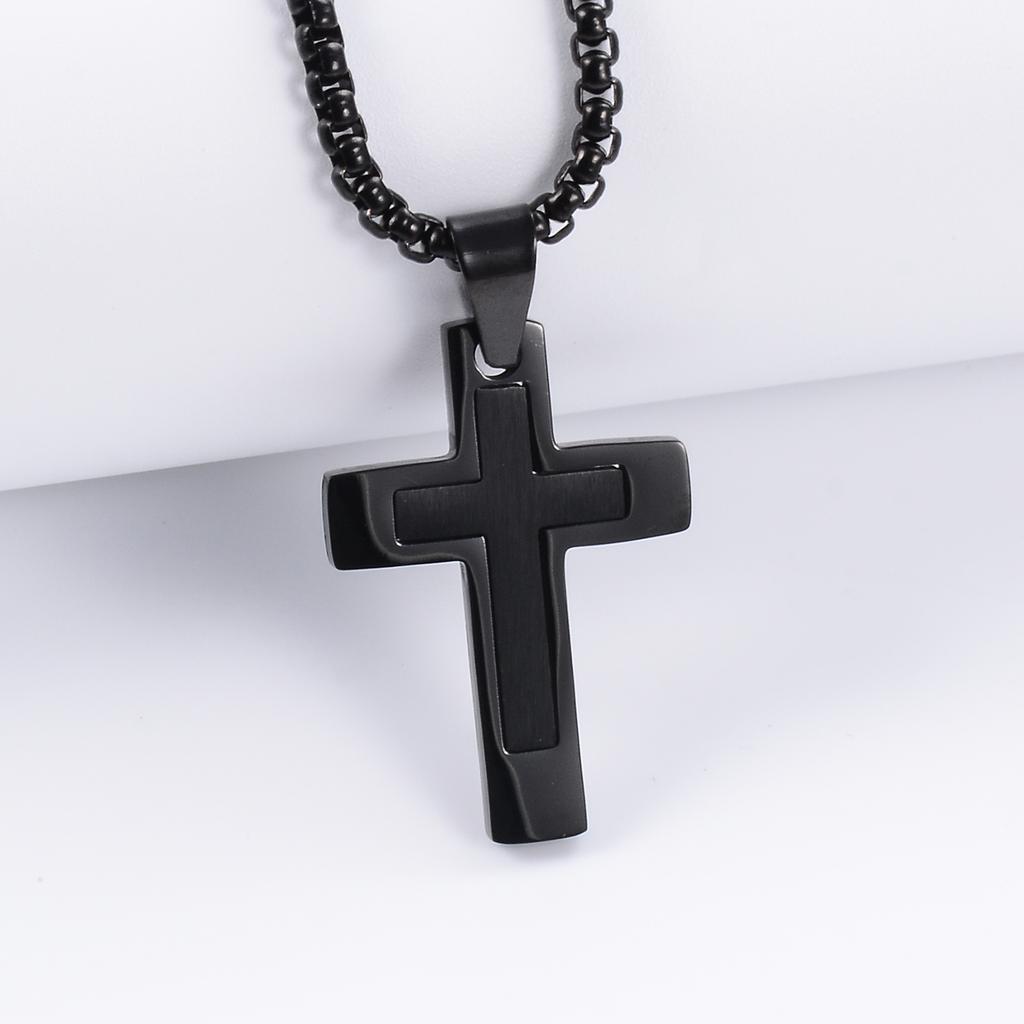 Fashion Hip Hop Stainless Steel Classic Punk Pray Cross Pendant for Men Women Silver/Gold Color Box Chain Jewelry Gifts