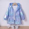 New Spring and Autumn Thin Jacket for Girls, Gradient Color Hooded Zipper Jacket, Sun Protection Jacket for Kids