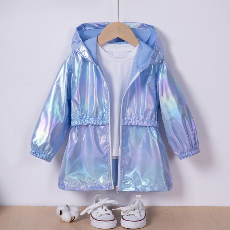 New Spring and Autumn Thin Jacket for Girls, Gradient Color Hooded Zipper Jacket, Sun Protection Jacket for Kids