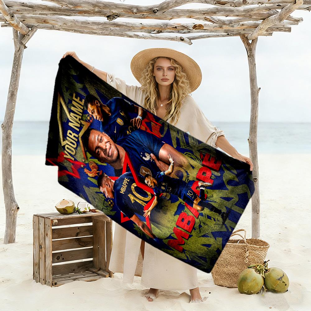 Mbappé Customized Name Beach Towel Super Soft Microfiber Quickdry Fabric Suitable for Sports Travel Swimming Yoga Bathroom Beach And Pool