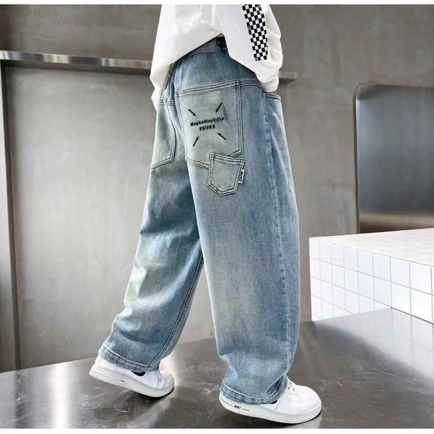 Jungen Frühlings-/Herbst-Denim-Haremshose im koreanischen Stil - Lang, Modisch, Dominante Papa-Hose für Kinder