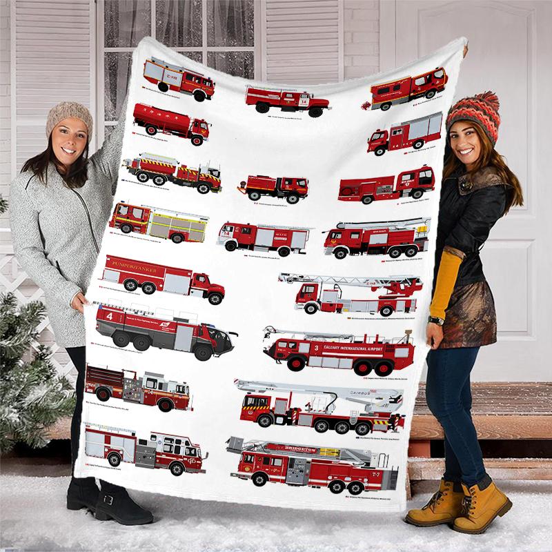 fire truck Theme Printed Blanket - Perfect for Couch, Bed, Travel & Outdoor Use | Machine Washable, Cozy & Durable.
