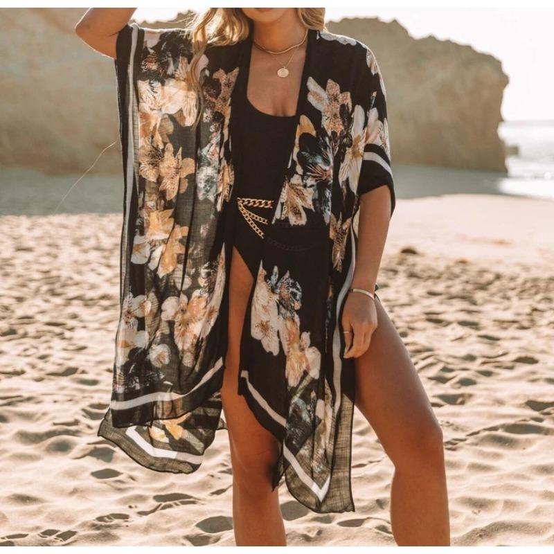 Summer New Printed Blouse Women's European and American Casual Medium and Long Loose Tulle Sunscreen Jacket