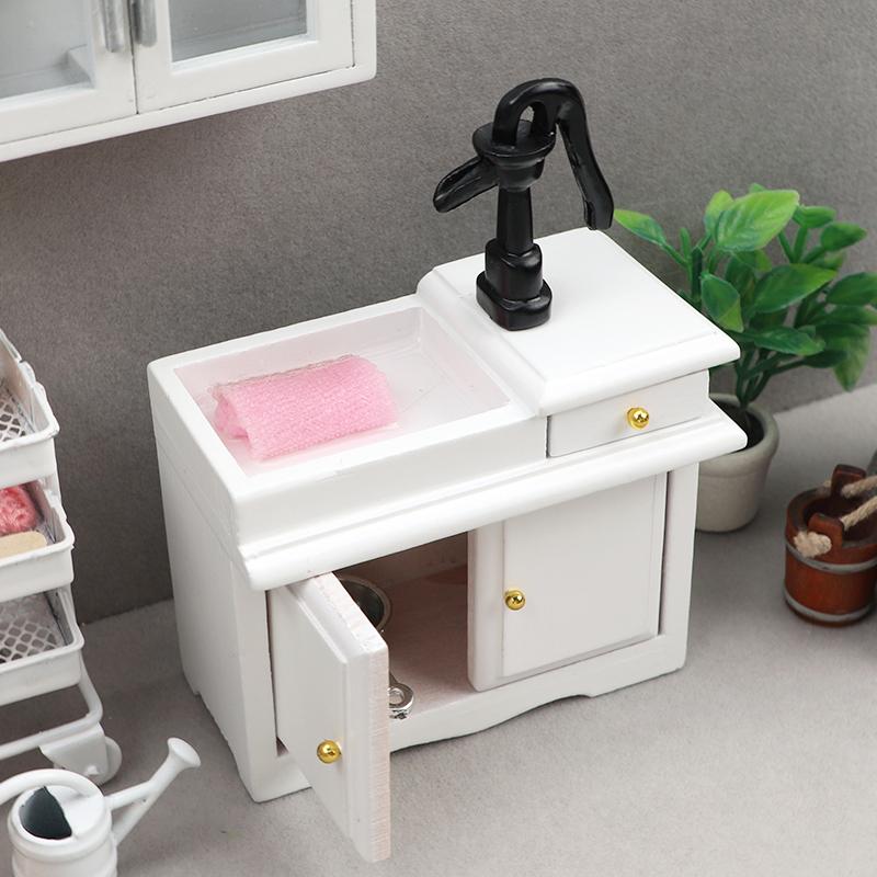 1:12 Dollhouse Miniature Bathroom Sink Cupboard Kitchen Wash Basin Drawer Furniture Model Decor Toy Doll House Accessories